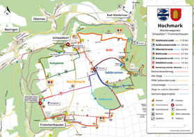 Übersichtskarte Hochmark Wanderwege mit WEITBLICK RUNDWANDERWEG